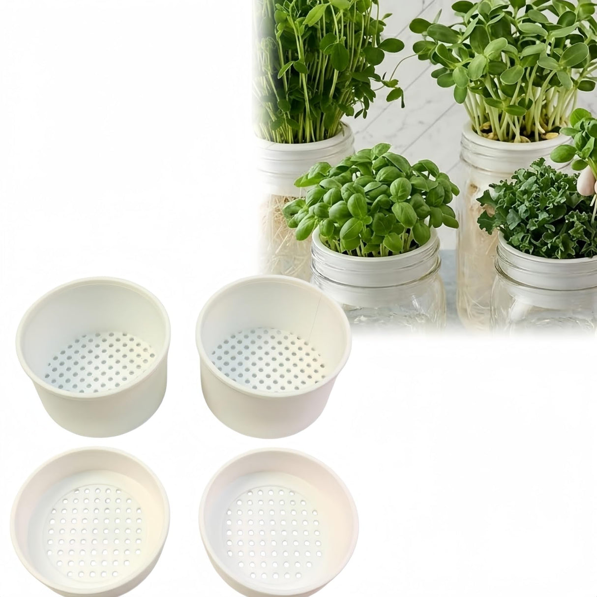 Microgreens Growing Kit Compatible with Mason Jar, 4-Pack Deep & Shallow Hydroponic Sprouting Trays for Indoor Gardening, Easy Indoor Microgreens Grower for Kitchen Herb Gardening and Home Growing