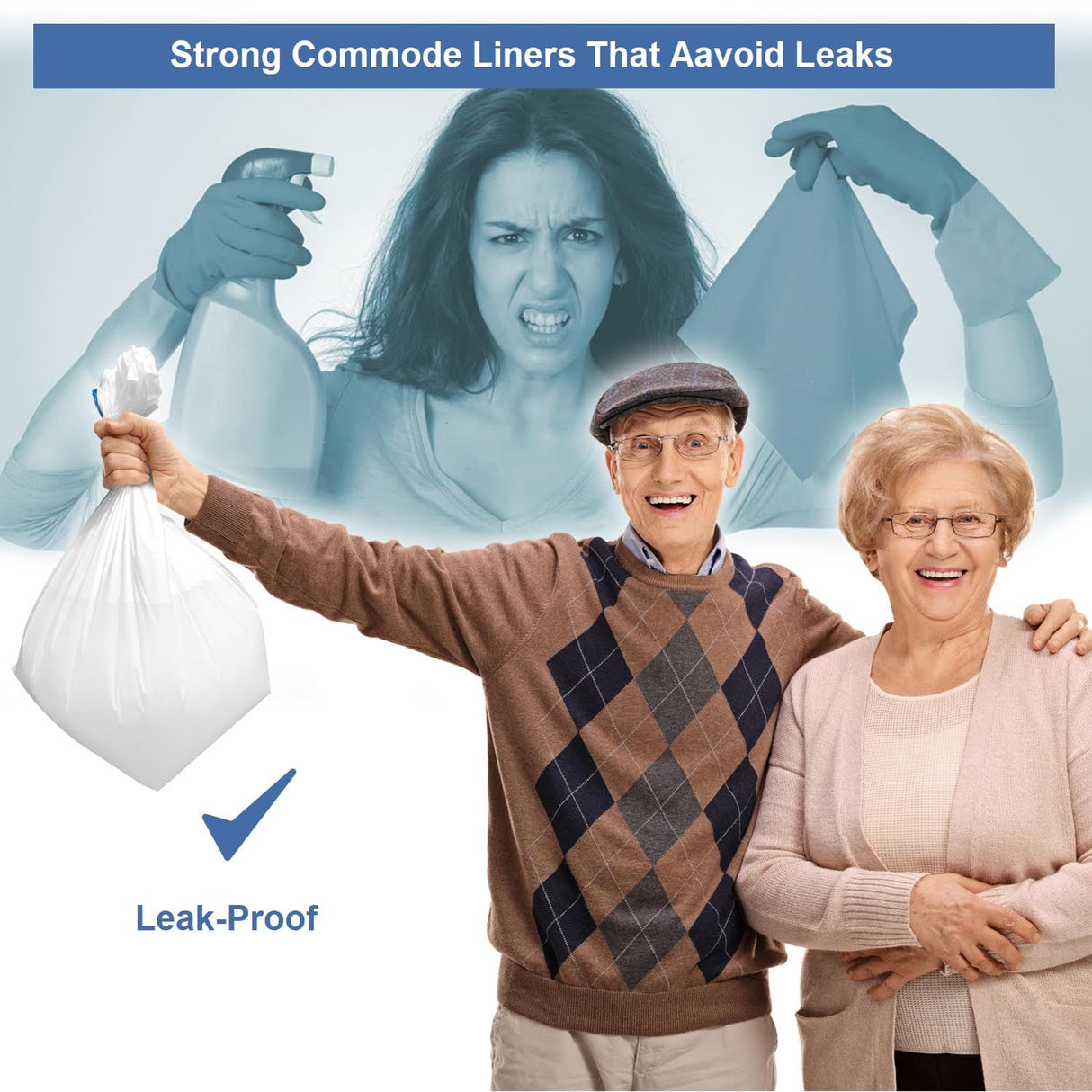 Commode Liners - 50 Strong Portable Toilet Bags - Easy to Use Bedside Commode Liners Disposable - Toilet Liners That Support Dignity of Seniors & Disabled - No More Buckets to Wash - NO Absorbent Pad