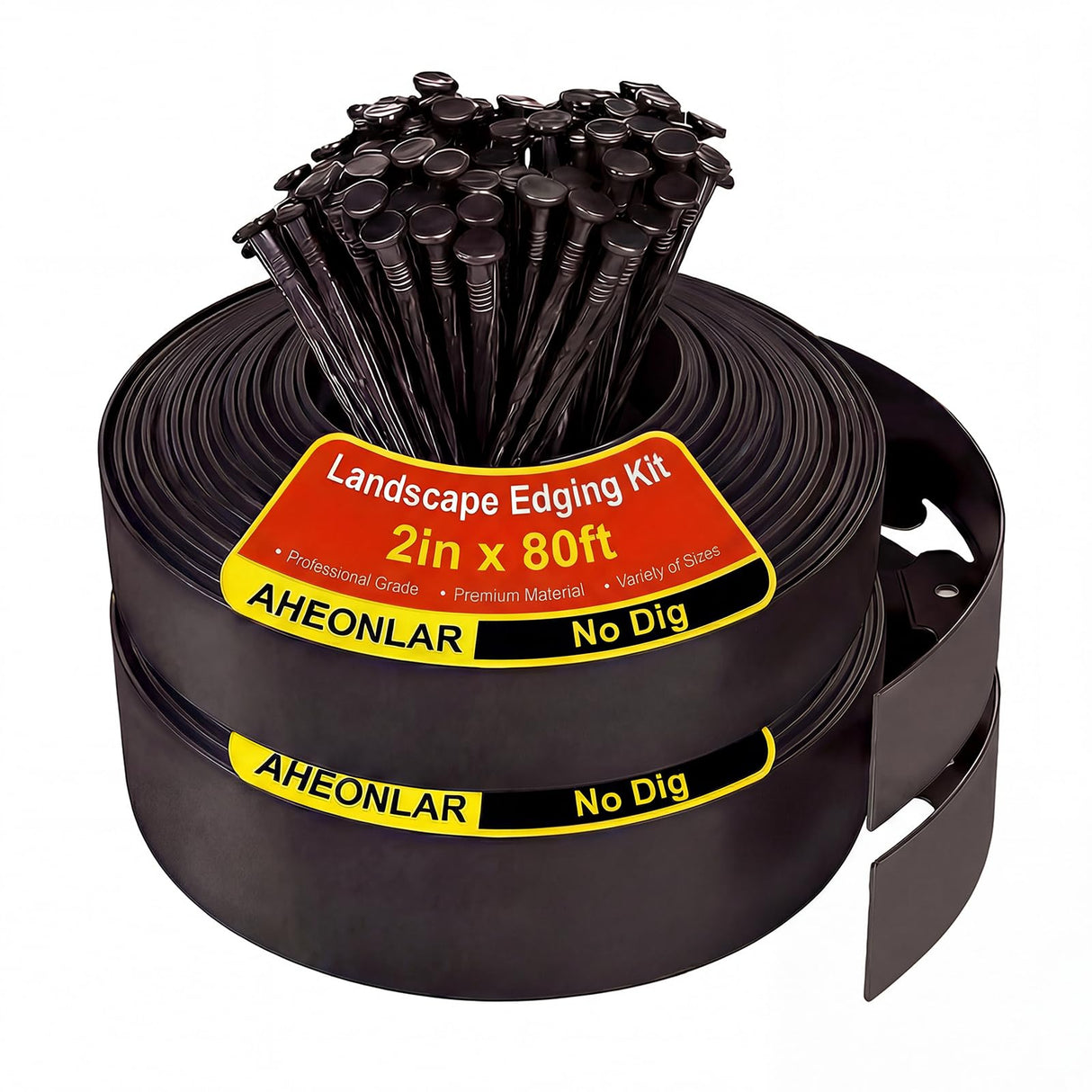 AHEONLAR Landscape Edging, 2" x 80' Garden Edging Border, Plastic Garden Edging with 90 Pcs Spikes, No Dig Landscape Edging Black Garden Border for Lawn, Yard and Flower Bed