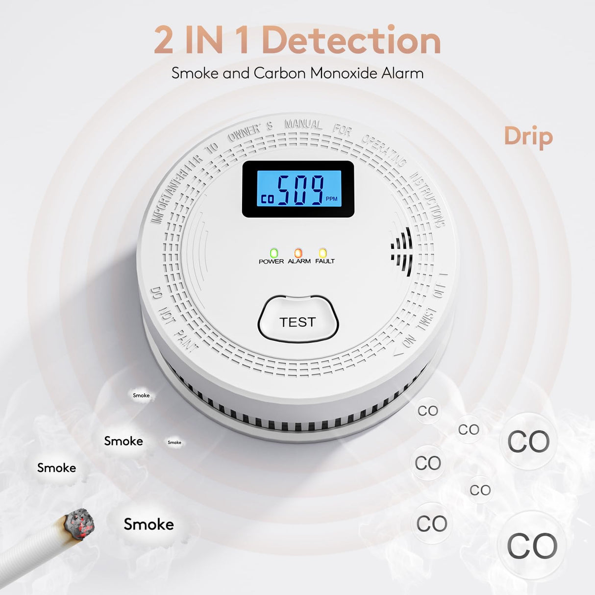 2 Packs, 2 in 1 CO & Smoke Detectors,Carbon Monoxide Detectors,Smoke Detector Battery Powered,(Include 3 * 1.5V AA Battery),85 db Smoke Alarm,Fire Alarm,Easy Install,Portable