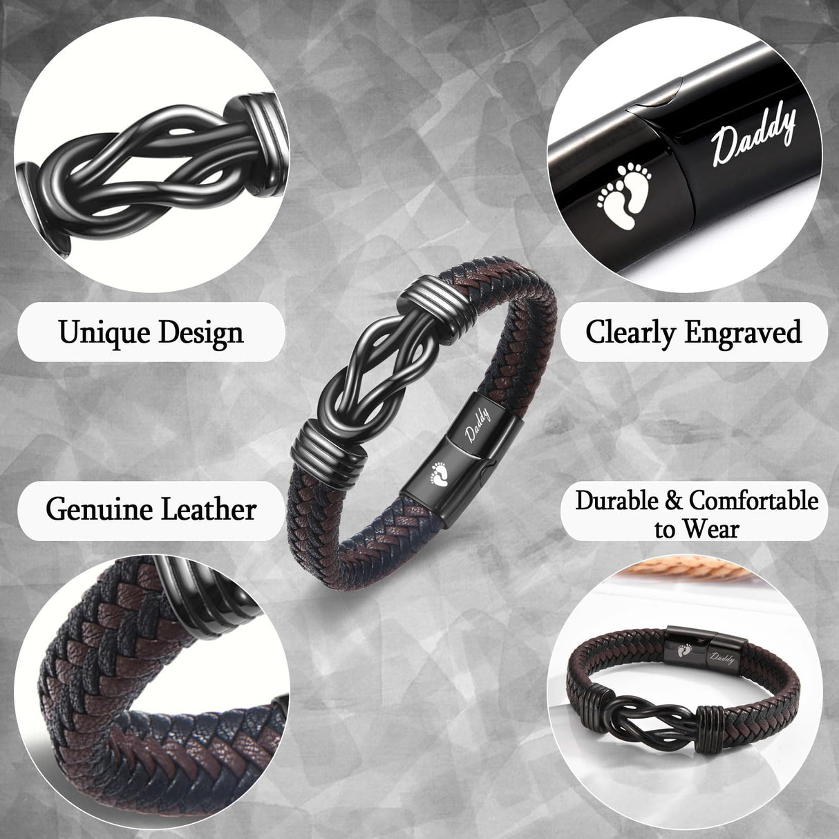 WIKHIA New Dad Gifts for Men, First Time Parents Gift Dad to Be Gift for Father's Day Birthday Christmas, Leather Bangle Bracelet for Daddy Him Husband