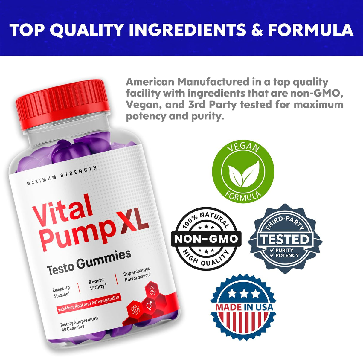 (2 Pack) Vital Pump XL Gummies , Official Vital PumpXL Maximum Strength Gummy Supplement, All Natural VitalPump XL Gummies Once Daily Chewable Multivitamin Supporting Strength and Energy (120 Gummies)
