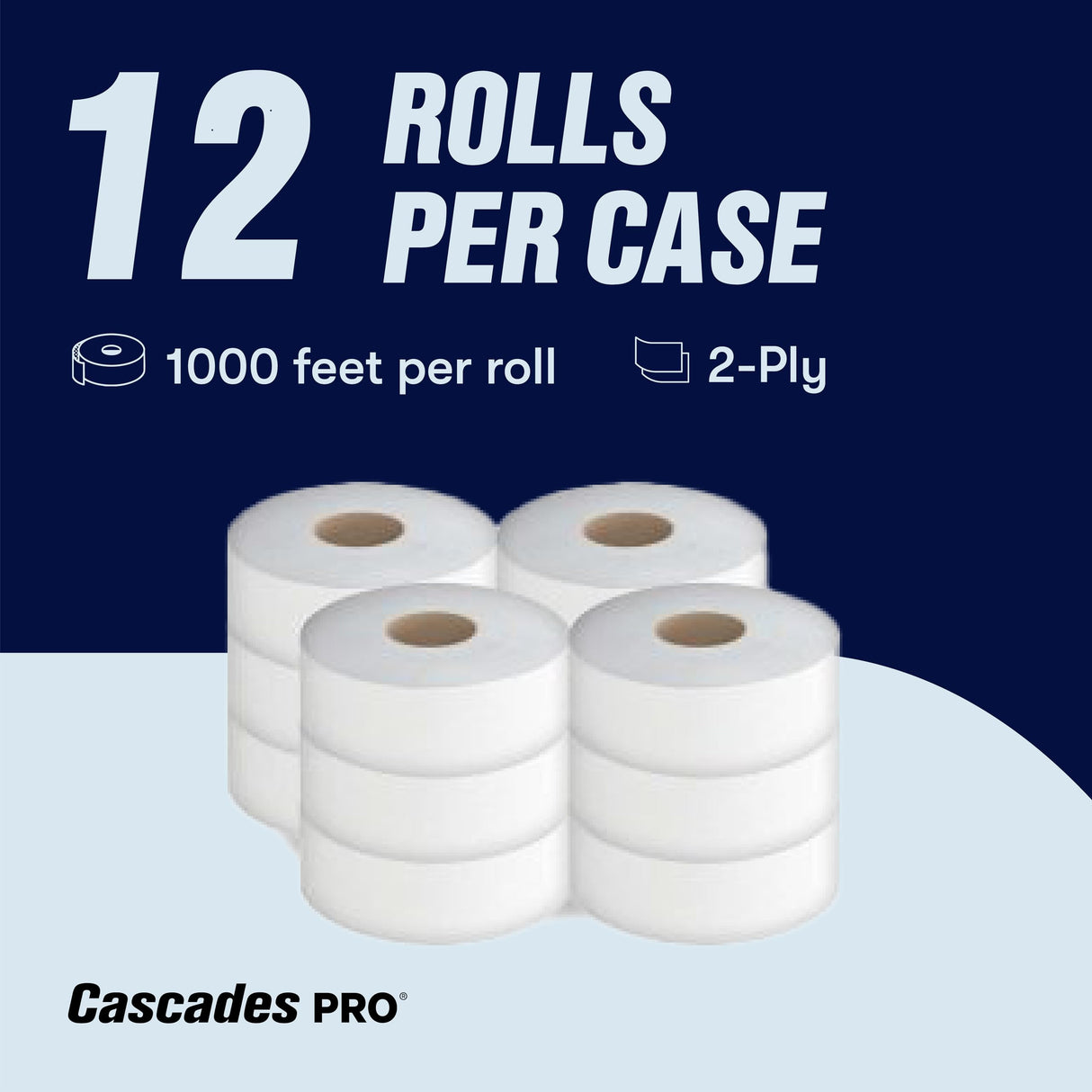 Cascades PRO Select Jumbo Roll Premium Bath Tissue 2-Ply - Suitable for universal dispensers -Toilet Paper is Septic Tank Safe, Certified, Recycled - 1000' length/Roll, 12 Rolls/Box - B140 - White