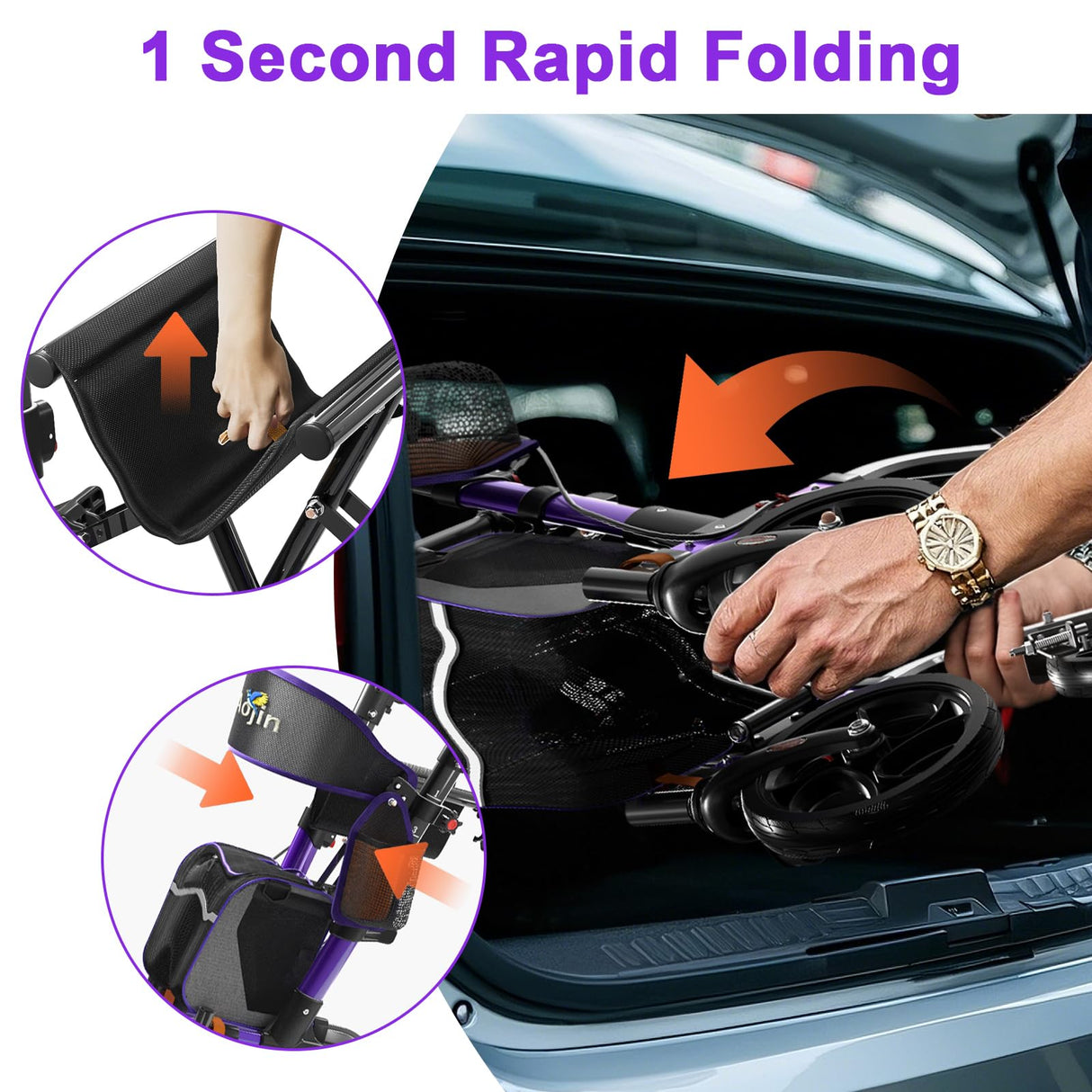 Walkers for Seniors, Rollator Walker with Seat, 350 lb Weight Capacity, 18" Big Seat, 8" All-Terrain Wheels, 6-Level Adjustable Height, Lightweight Aluminum Frame Rollator Walkers for Seniors (Purple)