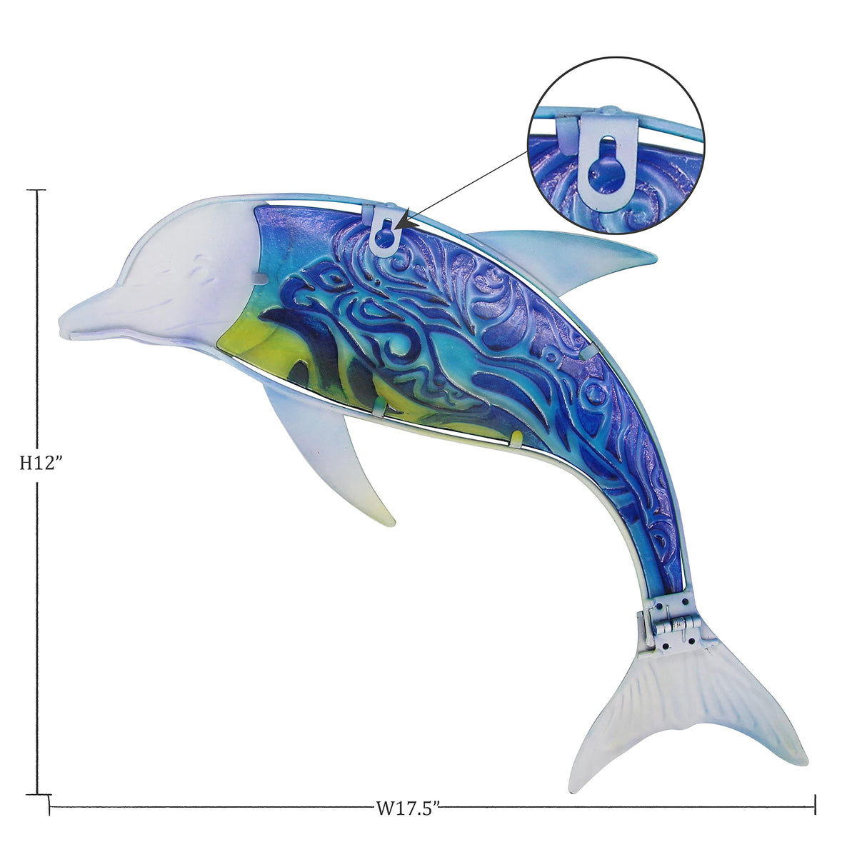 John's Studio Dolphin Wall Decor Outdoor Metal FIsh Sea Hanging Art Glass Sculptures Home Ocean Theme Decorations for Living Room, Bedroom, Yard, Fence and Patio - 17.5 Inches