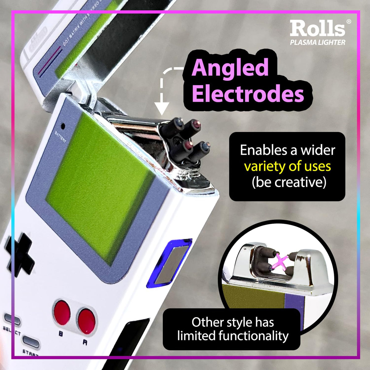 Rolls Electric Lighter - Cool Lighters - Retro Gamer Gifts for Men - Cool Gadgets - Custom Unique Birthday Gifts for Men - Stocking Stuffers - Candle Lighters - By Rolls Plasma Lighter (Grey)
