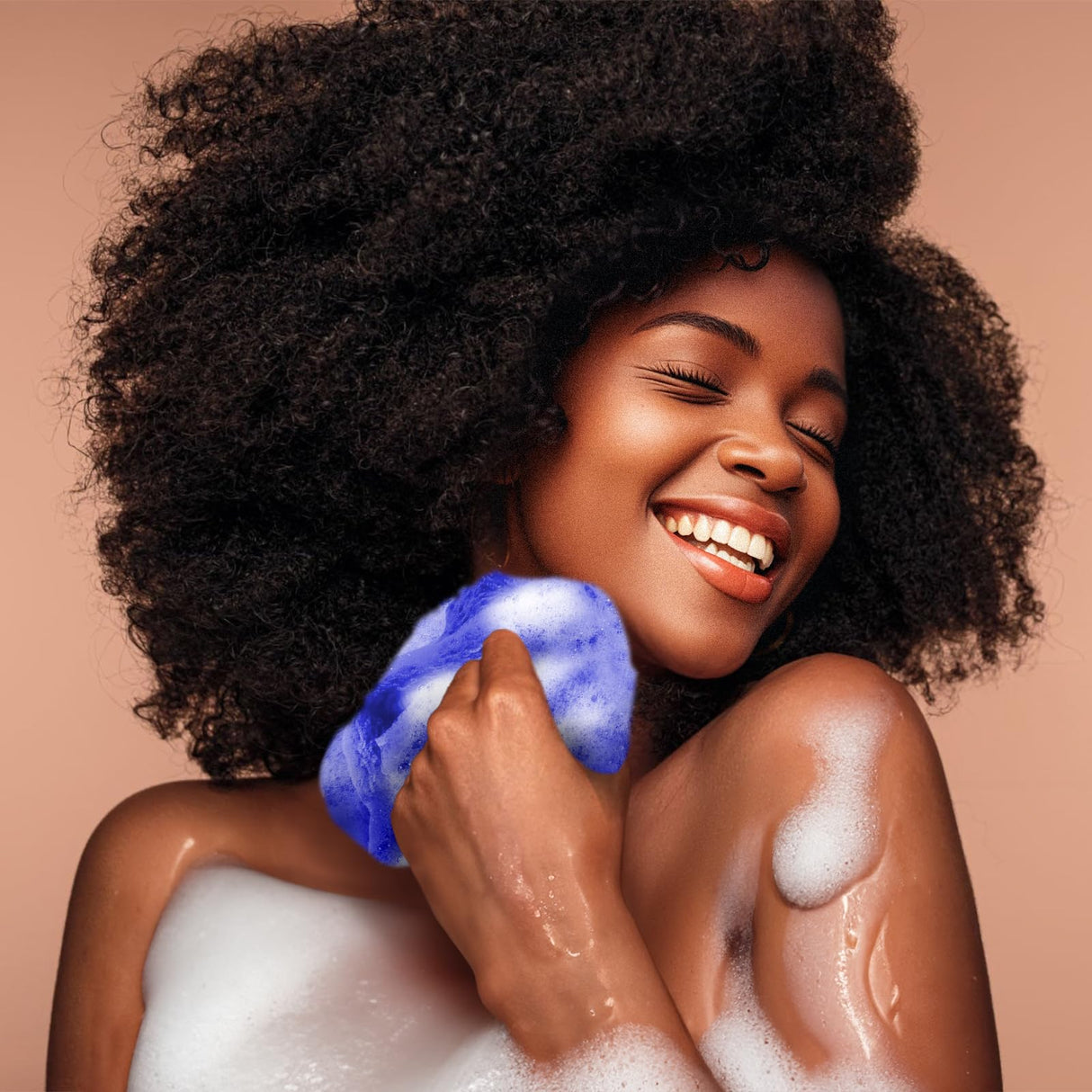 2 Pieces African Net Sponge – Real Authentic Exfoliating Bath Sponges for Silky Smooth Skin, Deep Cleansing Mesh for Full Body, Quick-Drying & Travel-Friendly(Blue Black)