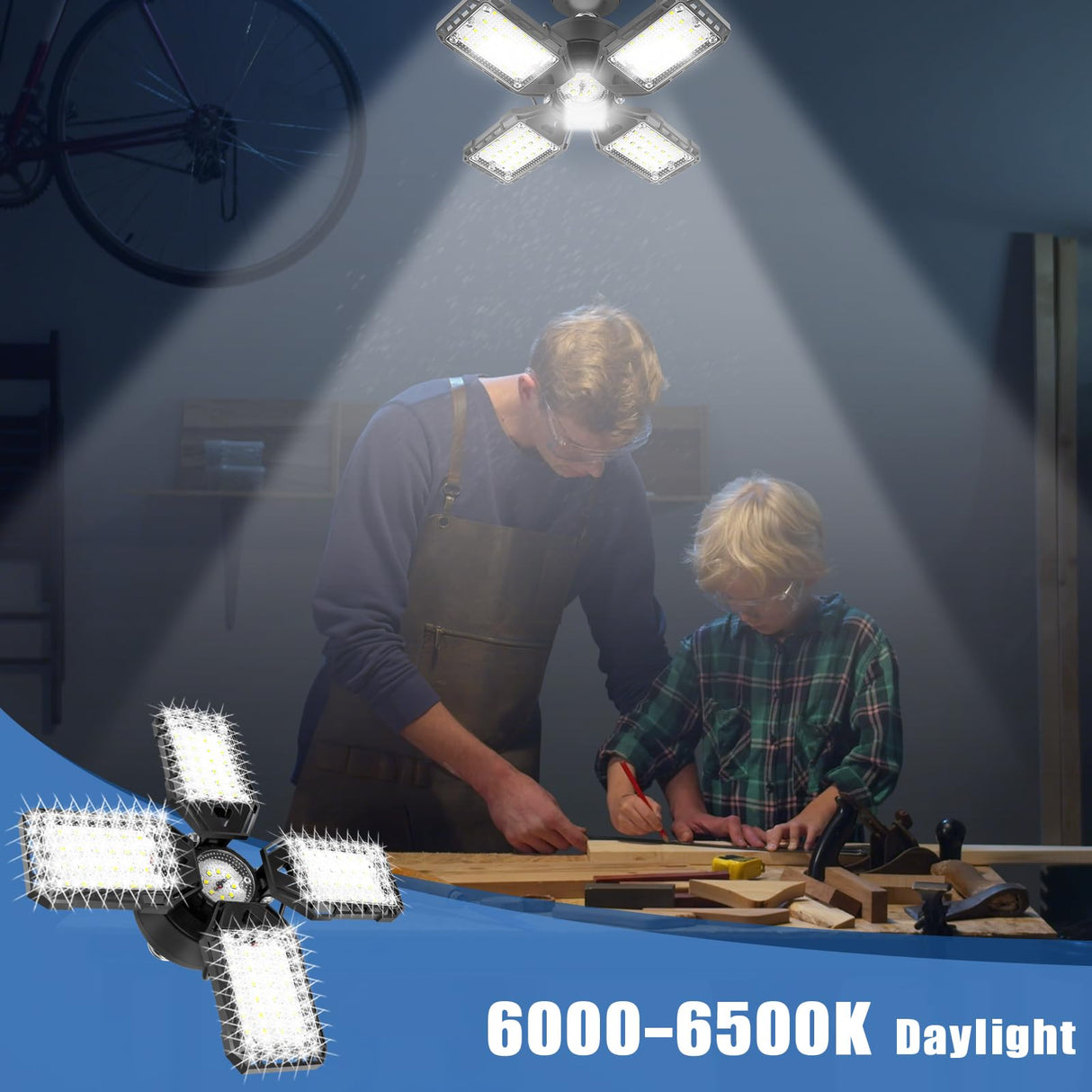 Aoretic LED Garage Lights Bulb 2 Pack -120W, 12000LM 6500K Led Shop Light with 4+1 Deformable Panels, Basement Barn Light Garages Ceiling Lights, E26/E27 for Garage, Warehouse, Shop