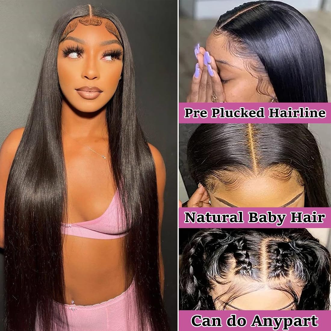 Afekisn 28 Inch 13x6 Lace Front Wigs Human Hair 200 Density Pre Plucked Straight Lace Front Wigs Human Hair With Baby Hair HD Lace Frontal Straight Wigs Human Hair for Women