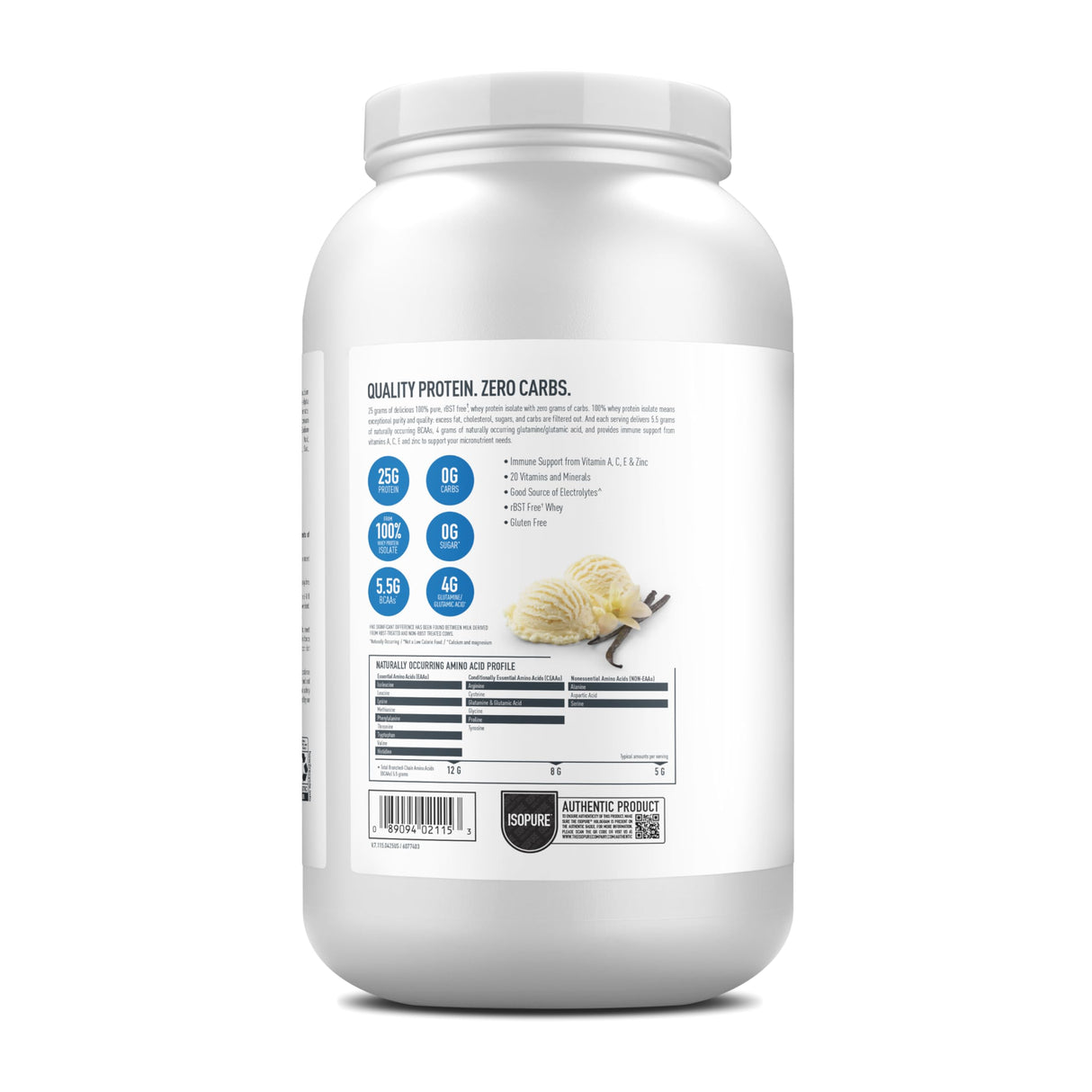 Isopure Zero Carb 100% Pure Whey Isolate Protein Powder, Lactose Free, Gluten Free, With Vitamins, Creamy Vanilla, 25g Protein Per Serving, 3 Lbs, 44 Servings (Packaging May Vary)