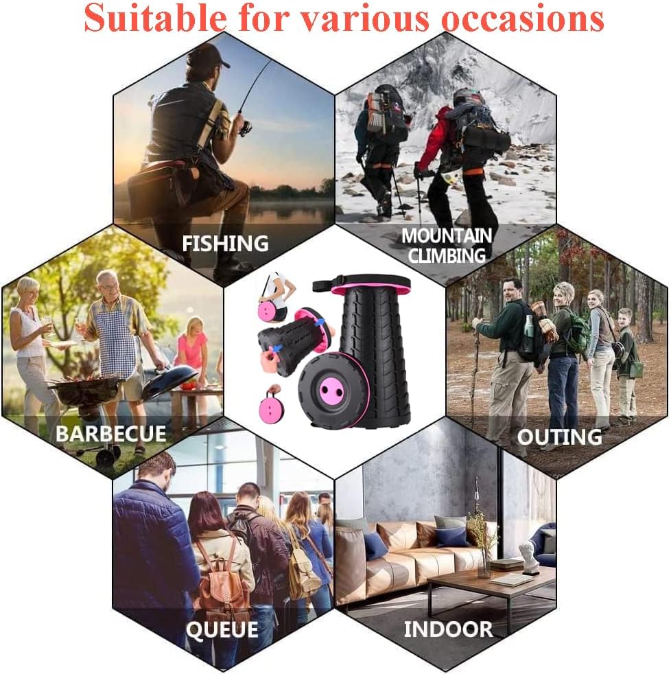 Fishboy Upgraded Collapsible Stool, 400lbs Max Weight, Lightweight But Sturdy, Portable Retractable Folding Telescoping Foldable Camping Stool for Adults Outdoor Fishing Hiking Gardening Travel BBQ