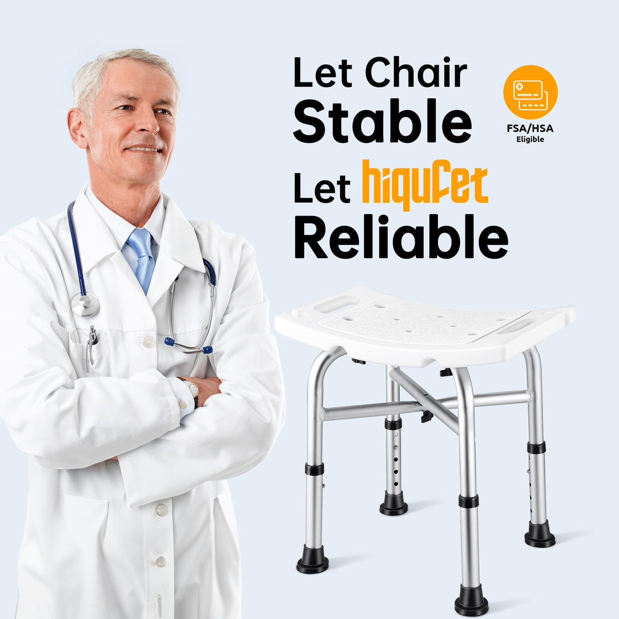 Hiqufet Shower Chair for Inside Shower(500lb), FSA/HSA Eligible 5 Height Adjustable Shower Stool, Shower Seats for Adults, 3-Minute Quick Assembly, Heavy Duty Shower Bench for Inside Shower to Sit on