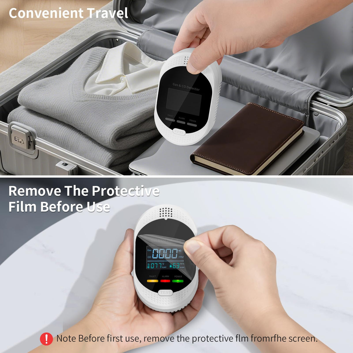 4-in-1 Carbon Monoxide Detectors,Plug in Combustible Gas Detector,Natural Gas & Co Gas Alarm Detectors with Temperature Humidity Display,Clear LCD Screen Sound Light Dual Alarm for Home RV Travel