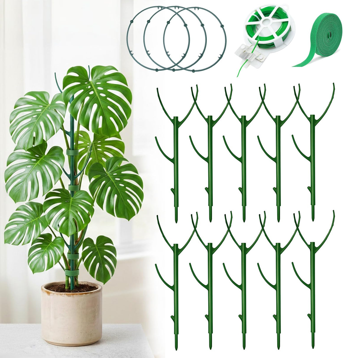 Monstera Plant Support Stakes Indoor - 10 Pack Stackable Garden Trellis for Potted Climbing Pothos Support - Durable All-in-One Tall Plant Sticks Pole for Modern Home Gardening (10 Pack)