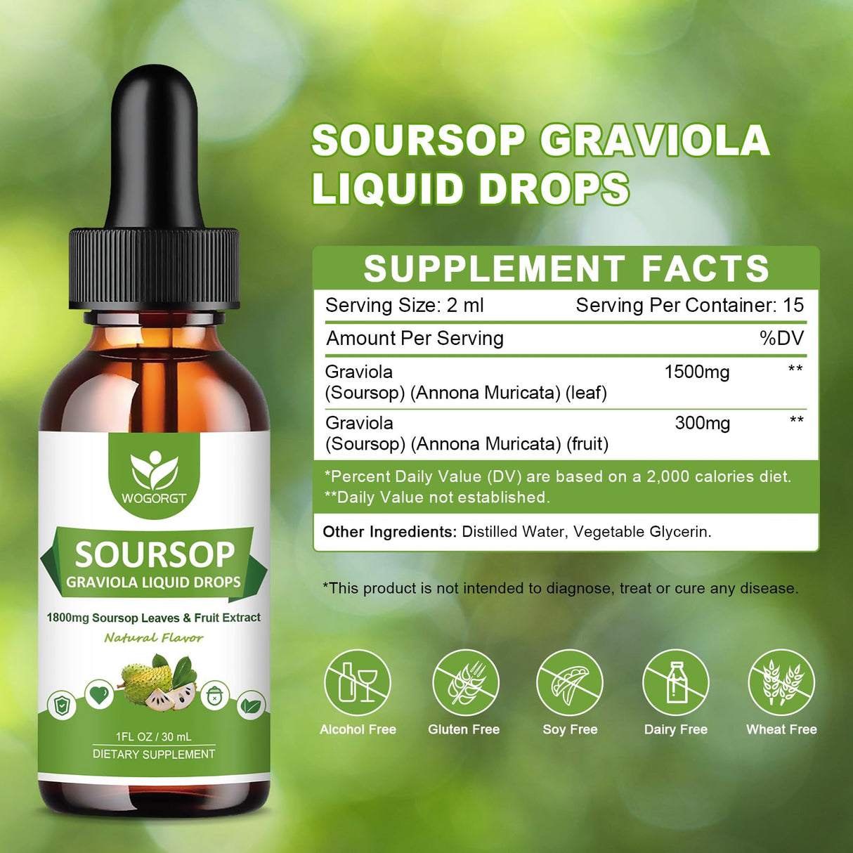 (2 Pack) Soursop Graviola Liquid Drops - 1800mg Soursop Extract - High Absorption Sour sop Bitters Liquid for Cell Support & Regeneration, Immune Support, Antioxidant, Relaxation, Sugar Free - 1 Fl Oz