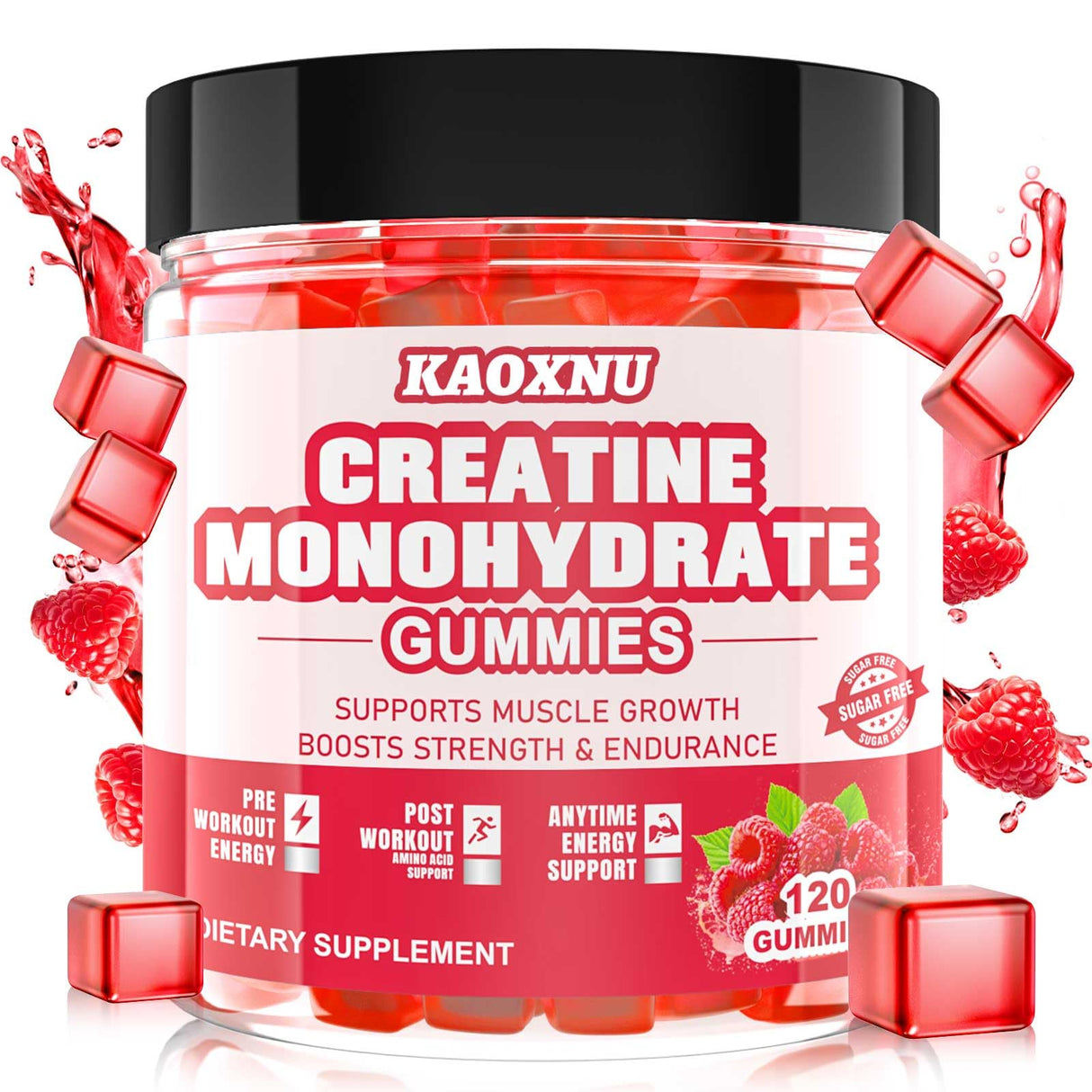 Creatine Monohydrate Gummies for Men & Women 120 CT - 5000mg of Creatine Monohydrate per Serving - Sugar Free Chewable Creatine for Muscle Strength, Muscle Builder, Energy Boost (Raspberry Flavor)