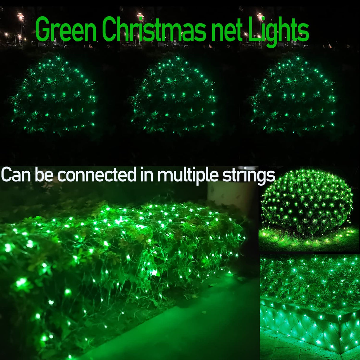 HISHINY Christmas Net Lights Outdoor, 5ftx5ft 100LED Green Wire, Connectable Bush Mesh Net Lights String for Christmas,St Patricks Party,Shrub,Yard,Tree (Green)