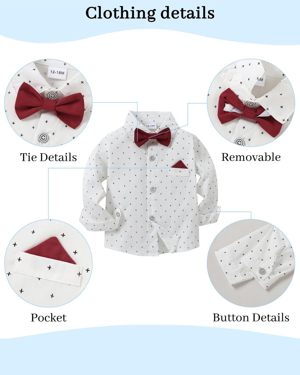 DISAUR Boys Church Outfit Short Sleeve White Flower Dress Shirt Bow Tie Suspender Christmas Red Plaid Pants Toddler Formal Outfit Boy 2t 3t 2-3t