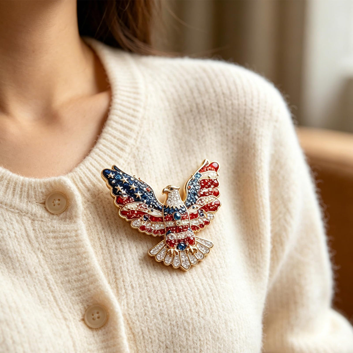 250th Anniversary Enamel Brooch Pin, Red White and Blue Patriotic Brooch, Eagle Design Enamel with Rhinestones Jewelry Gift
