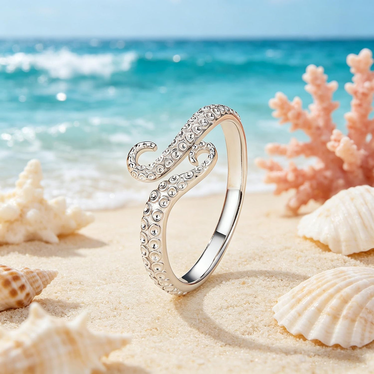 BISAER Adjustable Octopus Ring Stackable Silver Rings For Women Non Tarnish