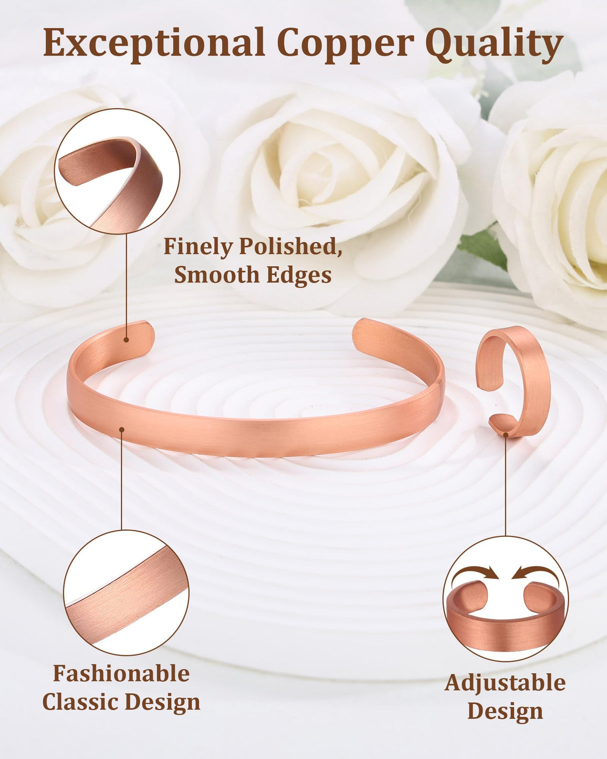 BioMag Pure Copper Bracelet & Ring for Men Women, Handmade Tibetan Style