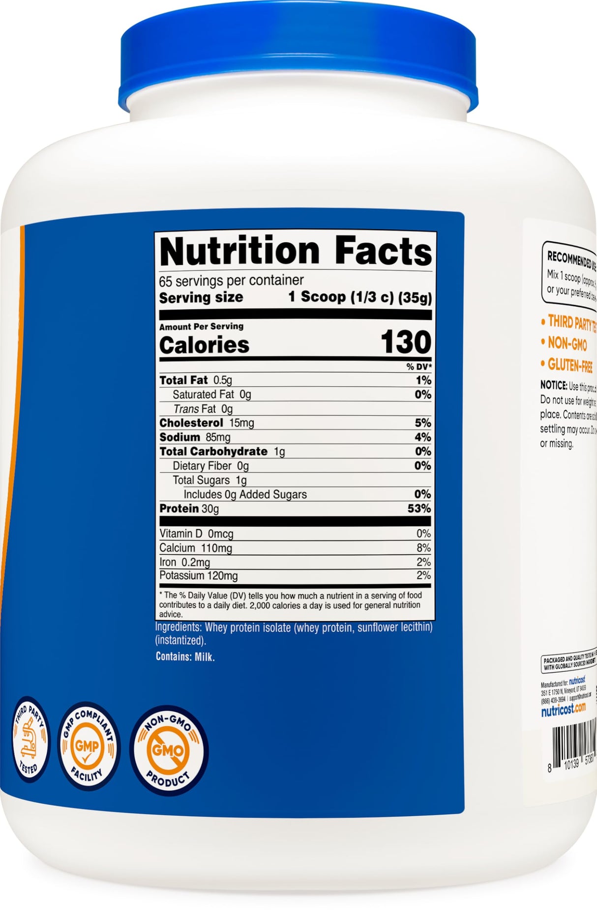 Nutricost Whey Protein Isolate (Unflavored) 5LBS