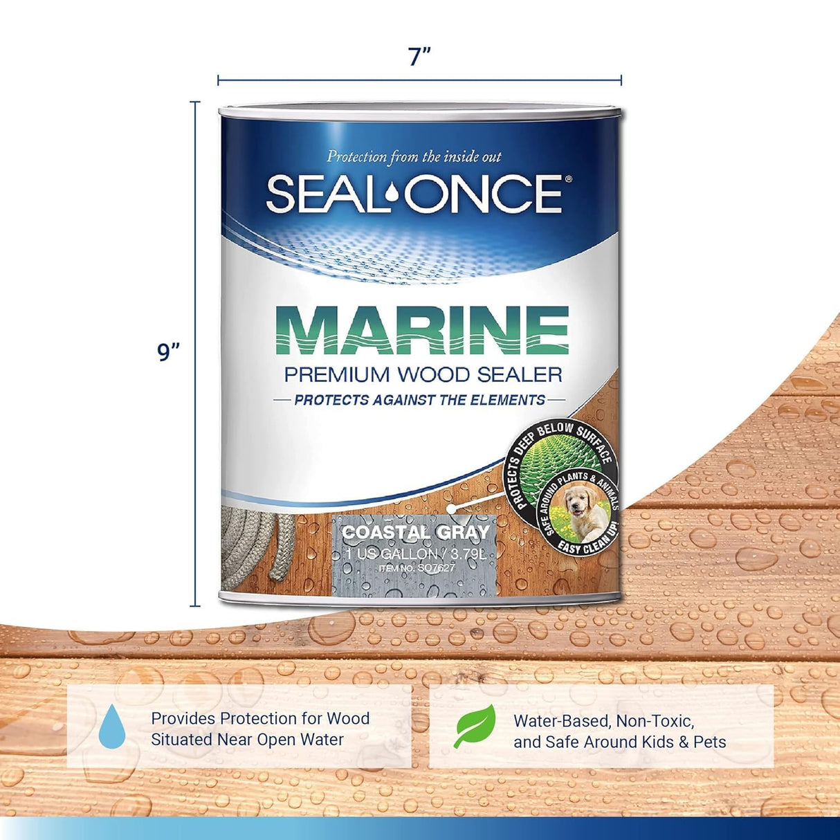 SEAL-ONCE Marine Ready Mix - 2 Gallon Penetrating Wood Sealer Waterproofer & Stain (Coastal Gray). Water-Based, Ultra-Low VOC Formula for high-Moisture Areas to Protect Wood Docks, Decks & Piers.