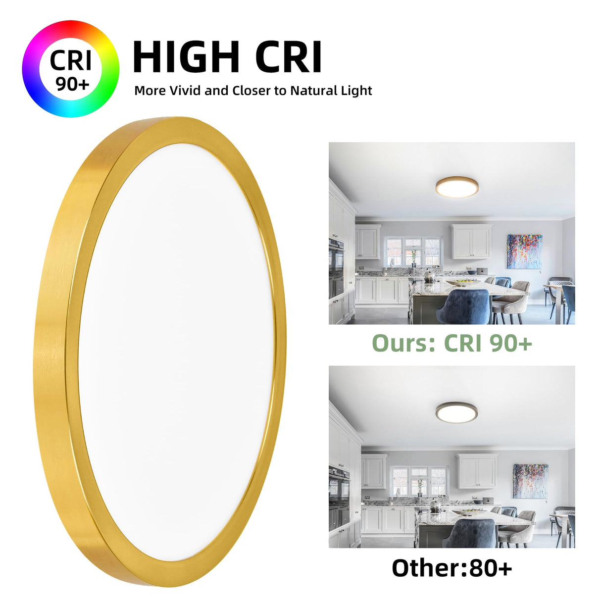 hykolity 12 Inch Selectable CCT LED Round Flat Panel Light, 24W 3000K/4000K/5000K, Edge-Lit Flush Mount Ceiling Light Fixture for Kitchen, Bedroom, Laundry and Closet Room,Gold