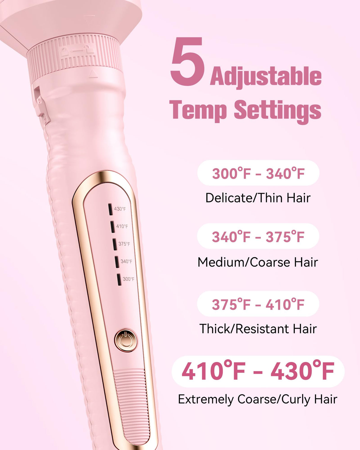 Farery PRO 3-in-1 Thermal Brush Set - Adjustable Temperature, Detachable Curling Brush Heads (1.25", 1.5", 1.77"), Dual MCH, 20s Fast Heating for Quick Volume & Effortless Curls, Rose Pink