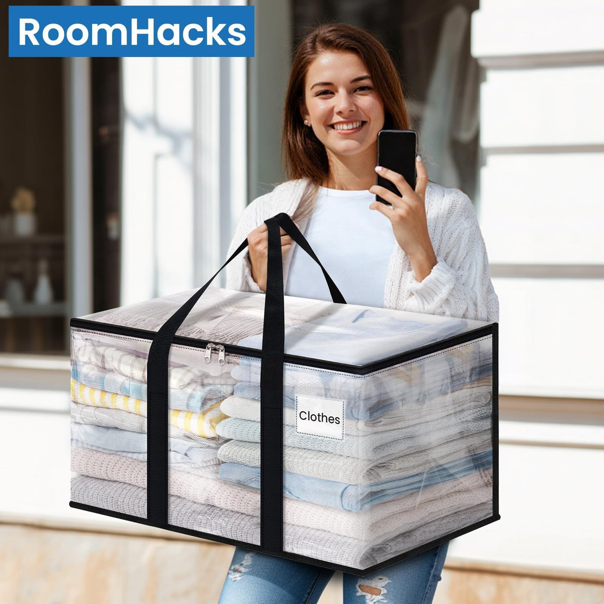 RoomHacks Moving Bags, Heavy Duty Large Storage Bags, 88L, 6 Pack, Clear