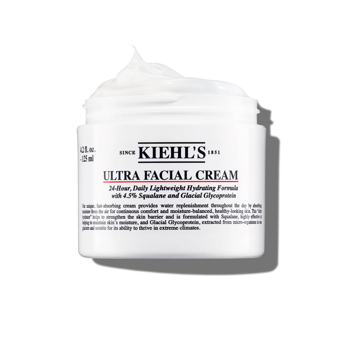 Kiehl's Ultra Facial Cream, with 4.5% Squalane to Strengthen Skin's Moisture Barrier, Skin Feels Softer and Smoother, Long-Lasting Hydration, Easy and Fast-Absorbing, All Skin Types - 4.2 fl oz