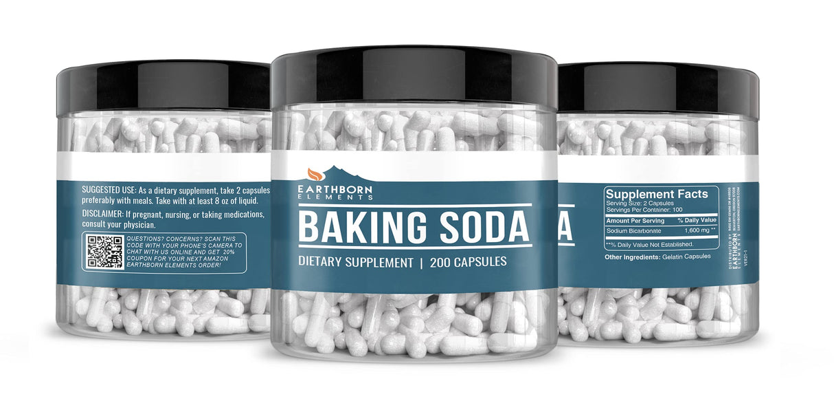 Earthborn Elements Baking Soda Capsules, 200 Capsules, Sodium Bicarbonate