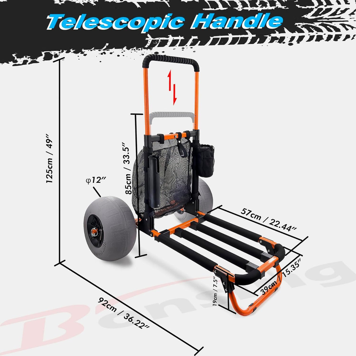 Beach Trolley Cart with 12inch Balloon Wheels for Sand All Terrain