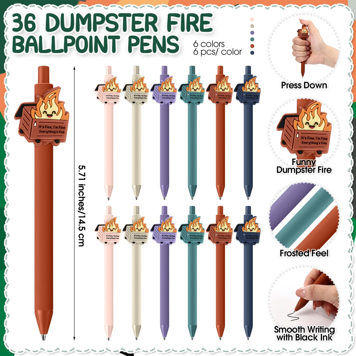 Sayglossy 36 Sets Dumpster Fire Gifts Christmas Funny Ballpoint Pens Acrylic Keychains and Bookmarks Employee Emotional Support Appreciation Gifts Bulk for Office Coworkers Staff Team