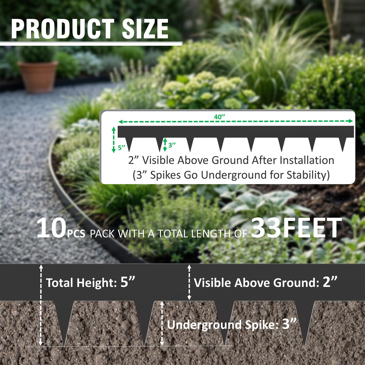 33ft. Galvanized Steel Landscape Edging (10-Pack) โ 40" Metal Edging for Landscaping with 11 Stakes, Hammer-in Metal Landscaping Edging for Yard Pathway & Flower Beds โ Lawn Edge for Garden Design