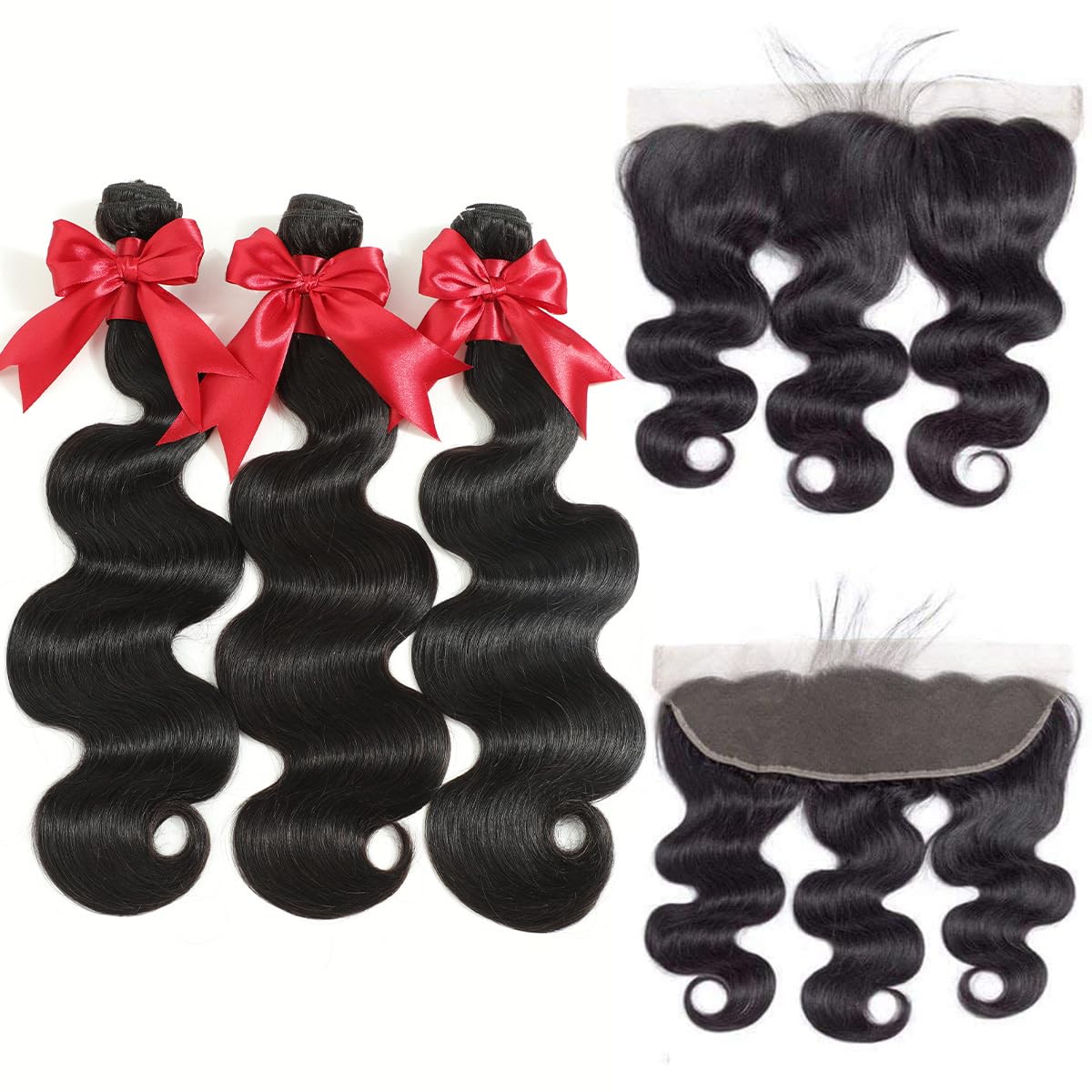 12A Human Hair Bundles with Frontal 16 18 20 with 14 Inch Brazilian Body Wave Bundles Human Hair with Frontal Closure 100% Unprocessed Virgin Human Hair Weave 3 Bundles Deals with 13x4 HD Lace Frontal