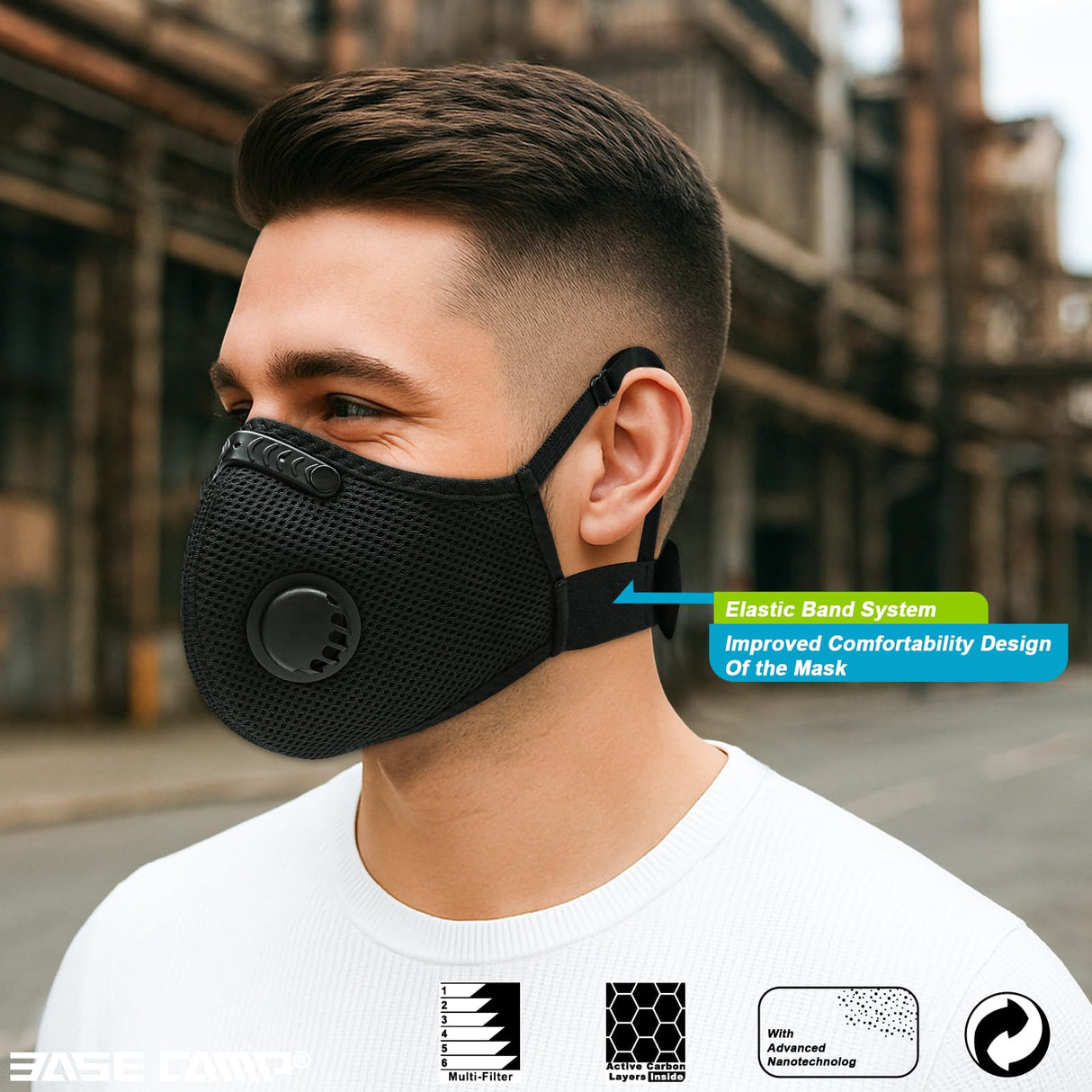 BASE CAMP Upgrade M Plus Dust Mask 2 Pack, Breathable Reusable Dust Face Mask with 6 Activated Carbon Filters for Woodworking Construction Mowing Grinding