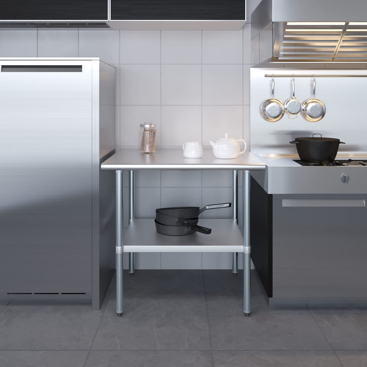 AmGood 30 in. x 36 in. Stainless Steel Work Table | Metal Kitchen Food Prep Table | NSF