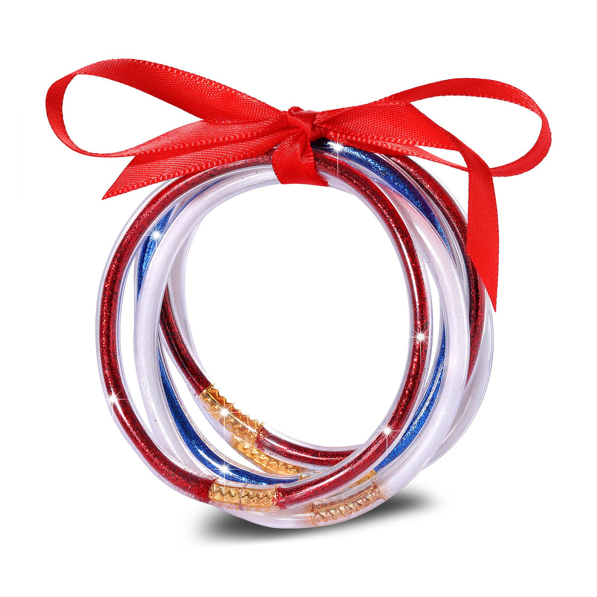 FAERLIIRY American Flag Bracelets Glitter Jelly Bangles Bracelets 4th of July Patriotic Bracelets for Women USA Red White Blue Bracelets Independence Day Jewelry Gifts (Patriotic-6PCS)