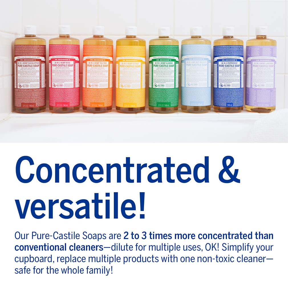 Dr. Bronner's - Pure-Castile Liquid Soap (Almond, 1 Gallon) - Made with Organic Oils, 18-in-1 Uses: Face, Body, Hair, Laundry, Pets and Dishes, Concentrated, Vegan, Non-GMO
