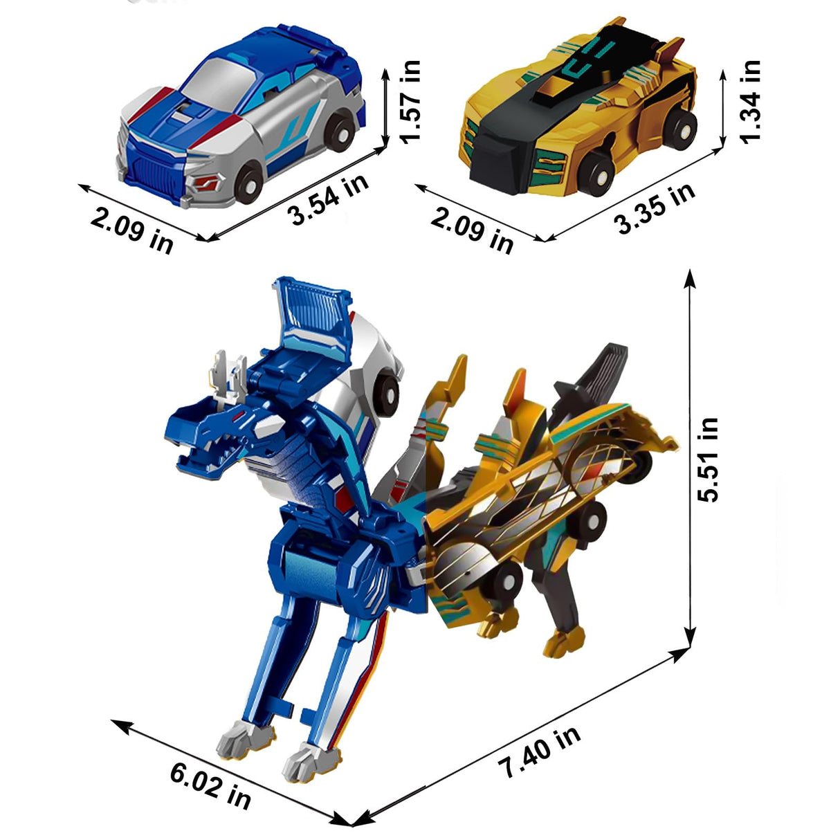Transforming Dinosaur Toys, 2 in 1 Magnetic Cars Collision Transform into Dino Toys, for Boys Girls Toy Age 2-12, Christmas Birthday Gift (Gold Blue)