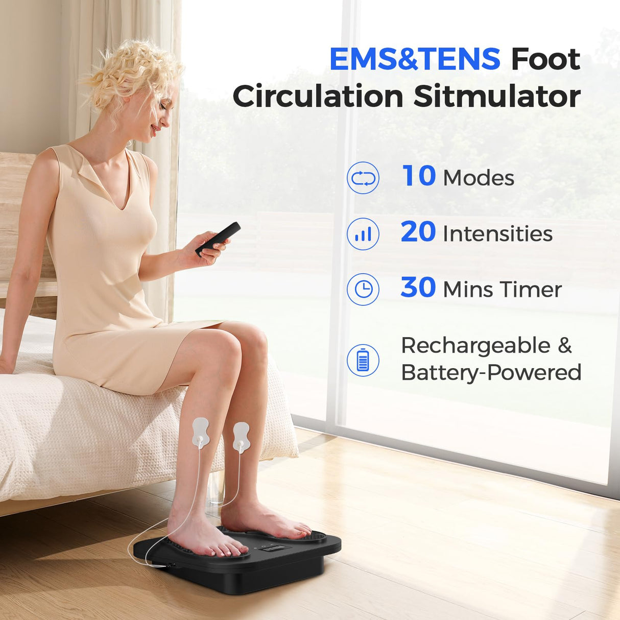 Foot Massager for Neuropathy, Rechargeable TENS EMS Foot Stimulator with 10 Modes 20 Intensities, Feet Circulation Stimulator for Neuropathy, Plantar Fasciitis, Gifts for Mom Dad, FSA HSA Eligible