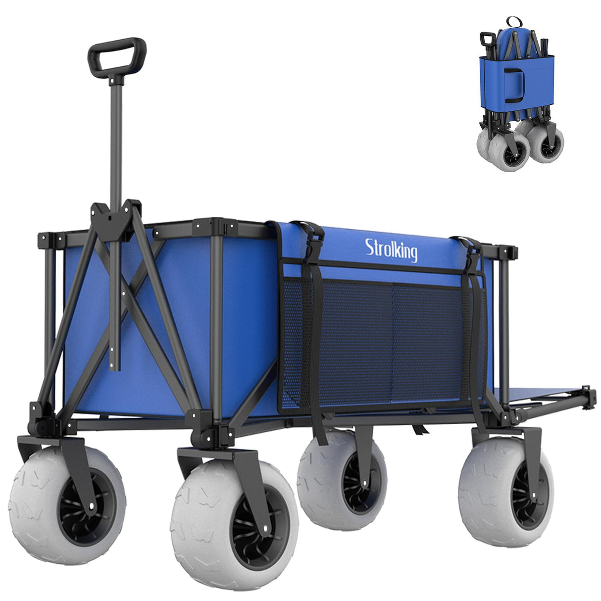 51" L Beach Wagon with 9" Sand Wheels,260L Collapsible Beach Cart with Rear Tailgate,Heavy Duty Wagon for Sand, Camping, Fishing and Sport,Blue