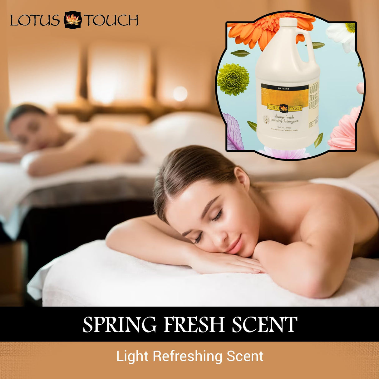 Lotus Touch Always Fresh Laundry Detergent For Massage Table Sheets and Spa Linens Professional Grade - 1 Gallon - Spring Fresh Scent - Removes Tough Stains Left by Massage Oil, Lotion and Cream