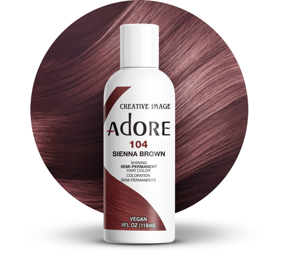 Adore Semi Permanent Hair Color - Vegan and Cruelty-Free Brown Hair Dye - 4 Fl Oz - 104 Sienna Brown (Pack of 1)