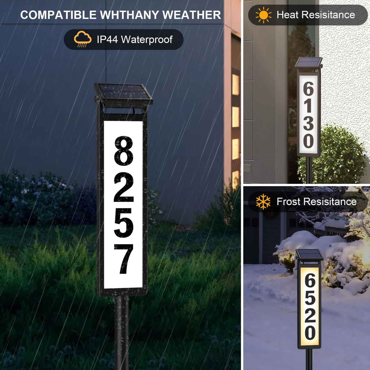 Eyrosa Solar Illuminated LED Lighted Address Sign, House Numbers for Outside Yard Home, Numbers Plaque Outdoor Waterproof, Black