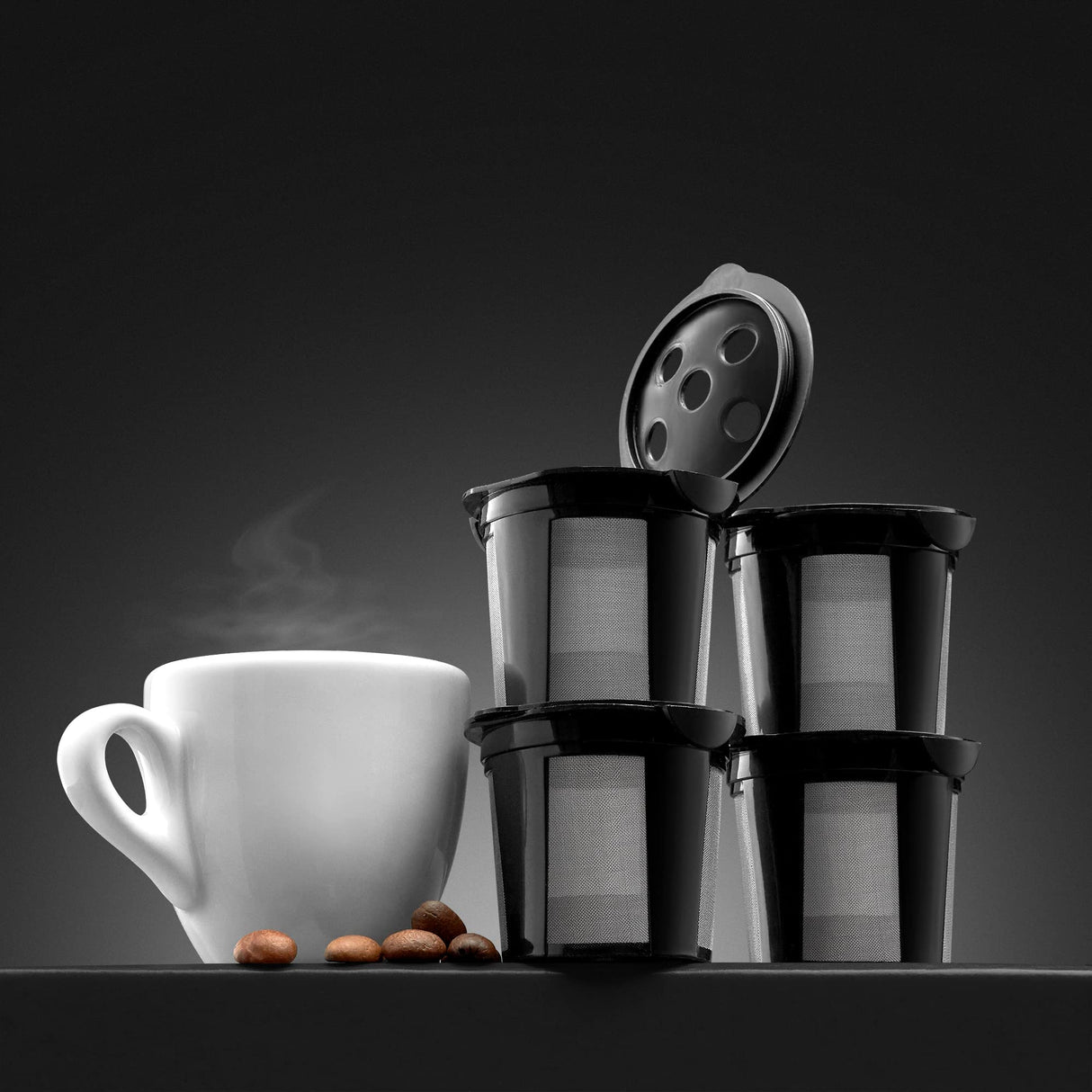 4 Reusable K Cups for Keurig K Supreme, K Supreme Plus, K Slim with Multistream Technology, K-Duo Hot & Iced Single Serve (Gen 2) - 4 Black Refillable Kcups Coffee Filters for Keurig Coffee Makers
