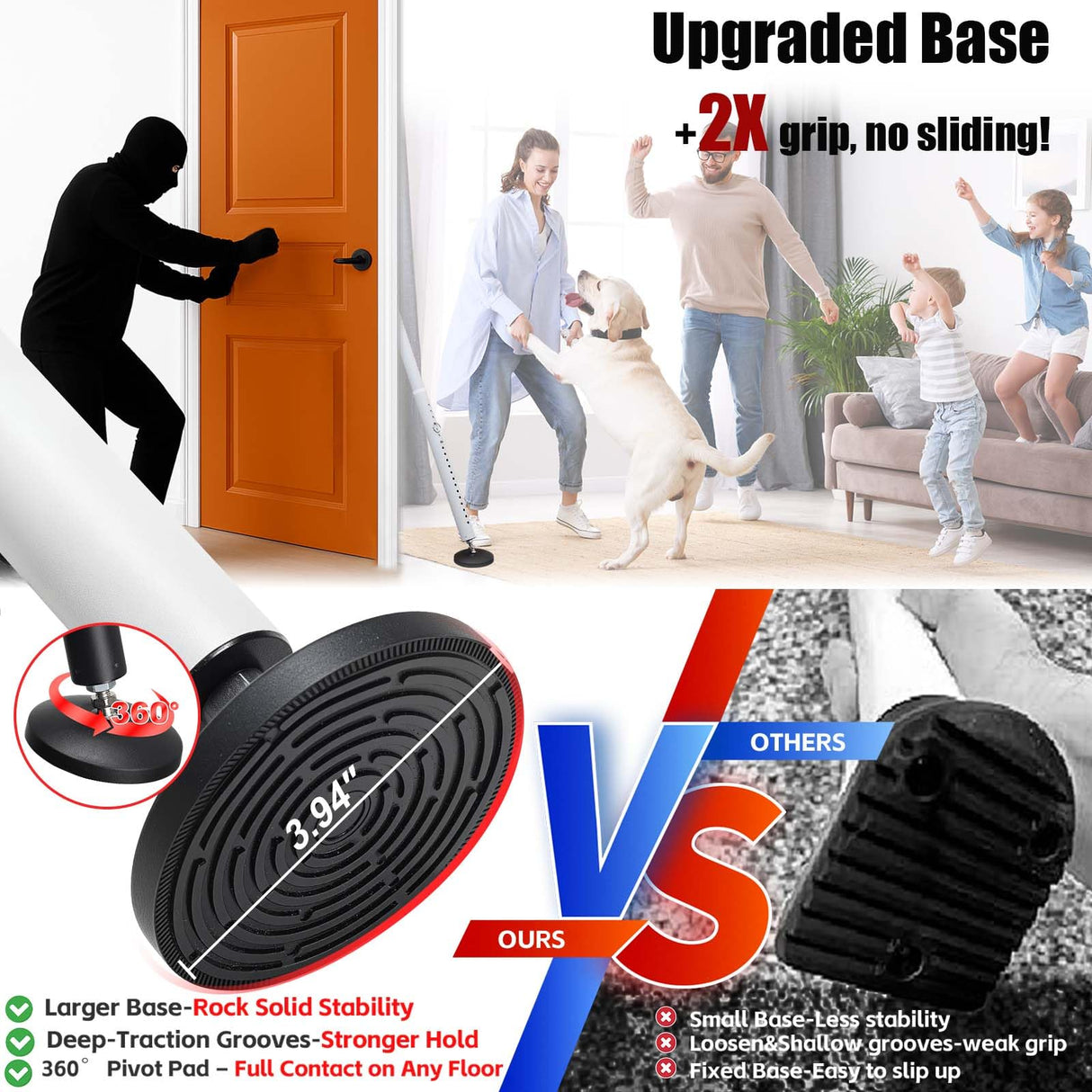 Door Security Bar – 600LB Heavy Duty Anti-Slip Door Stopper Jammer Stick,Adjustable 24.5–50.7'' Lock Blocker for Home,Apartment&Travel,Portable for Hinged Front & Sliding Patio Doors