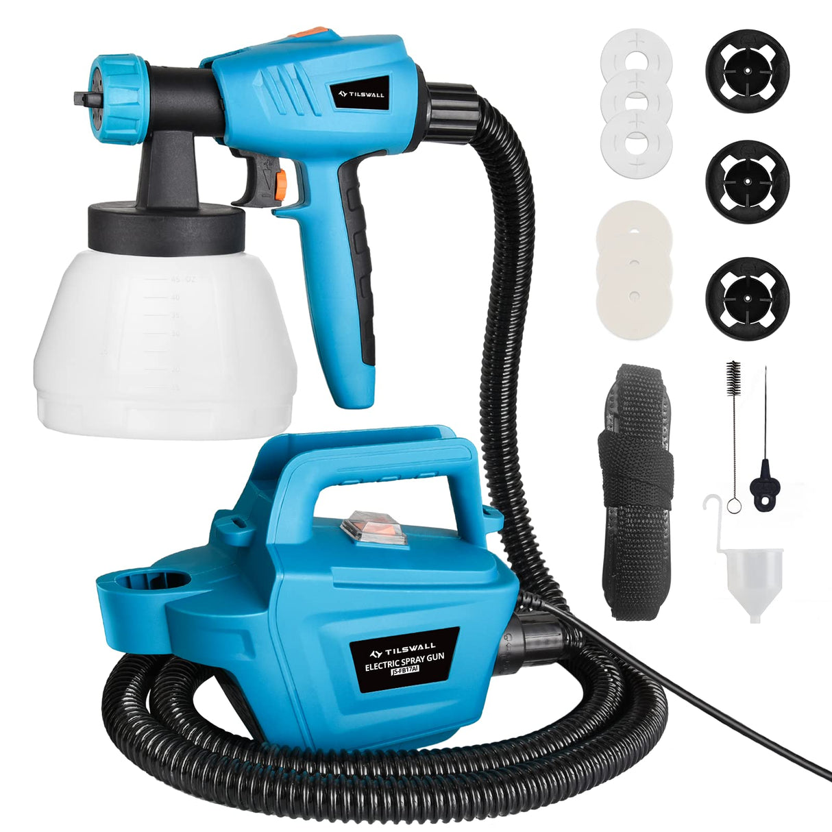 Tilswall 800W HVLP Paint Sprayer, High Power Electric Spray Gun with 3 Nozzle Sizes, 3 Spray Patterns, and 1300ML Detachable Container - Perfect for Furniture, Cabinets, House and Fences