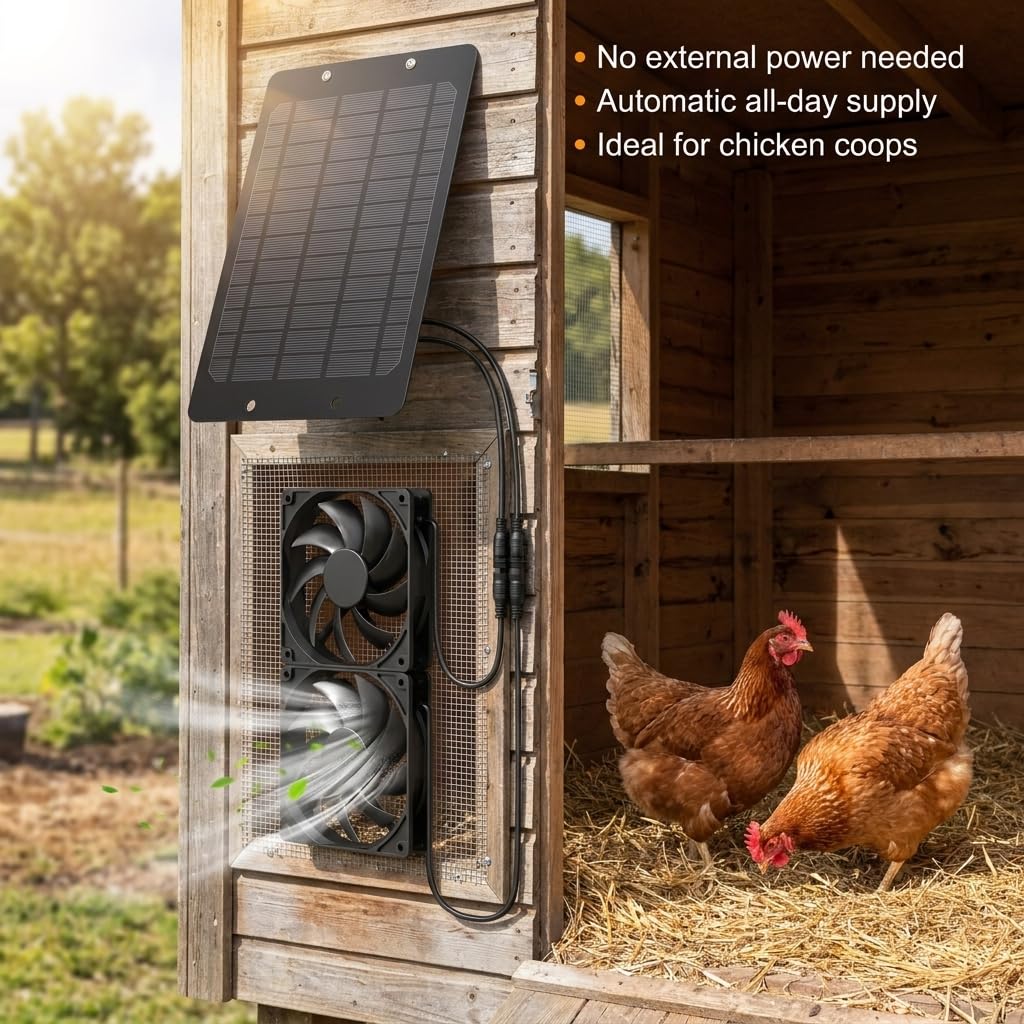 Solar Powered Fan for Outside, IP65 Waterproof Auto On/Off Solar Exhaust Fan Kit wtih 10 Ft Cable for Chicken Coop, Shed, Greenhouse, Pet House Ventilation Accessories